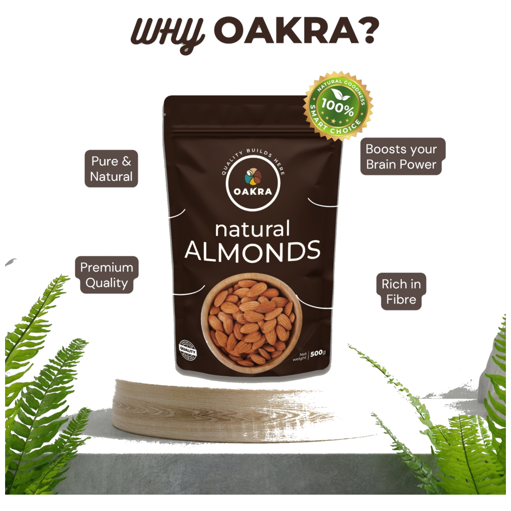 Oakra Natural Almonds 500g pack angle