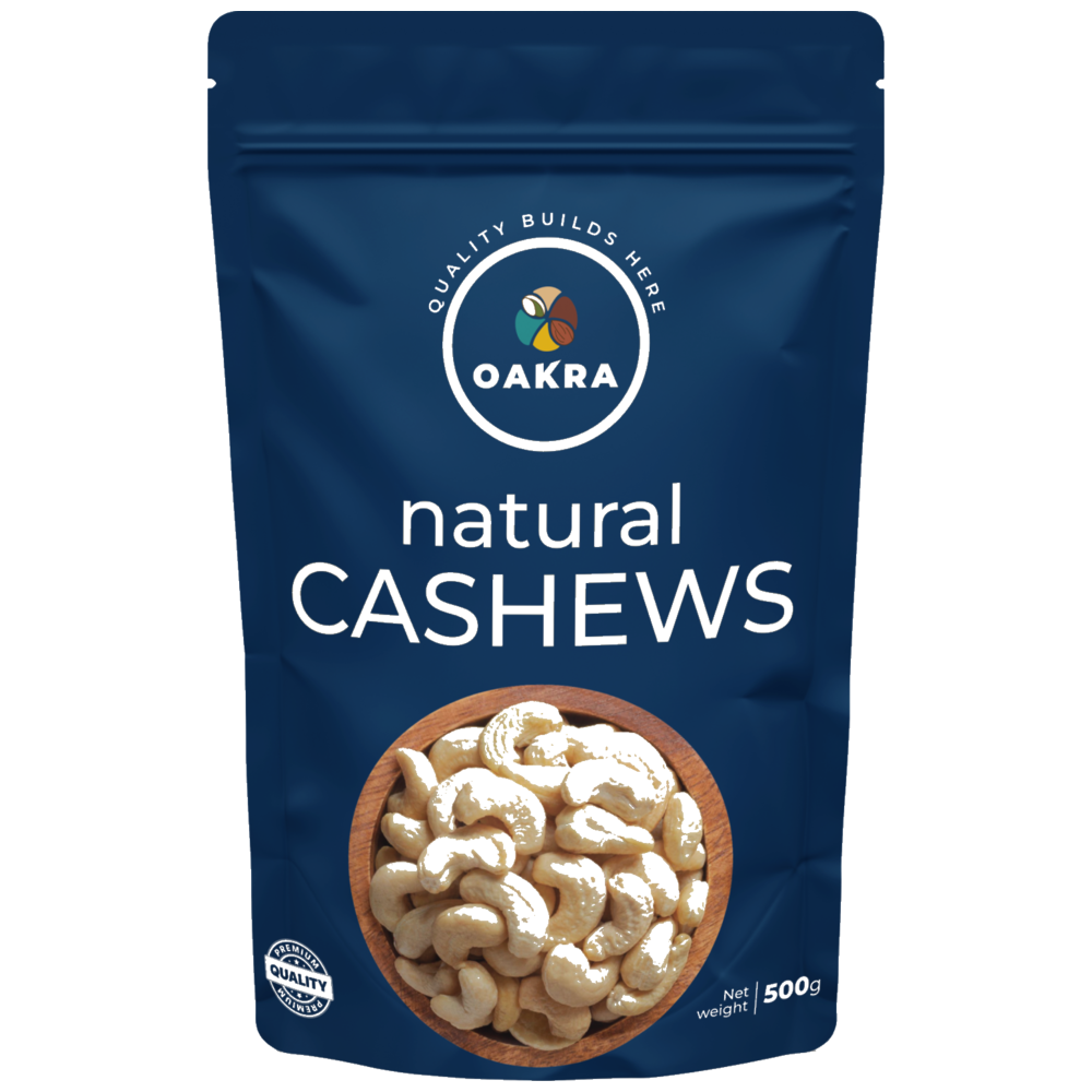 Oakra Natural Cashews 500g front packaging