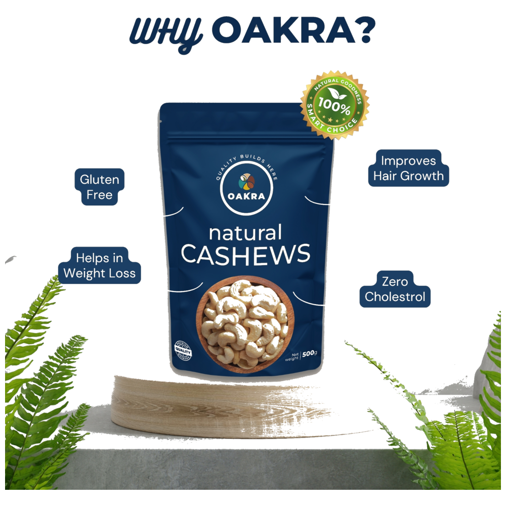Oakra Natural Cashews 500g pack