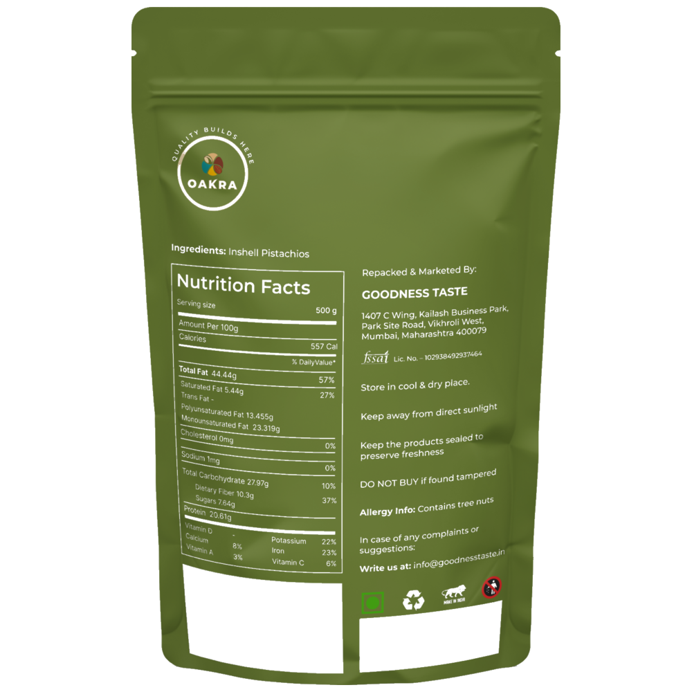 Oakra Natural Pistachios 500g detail