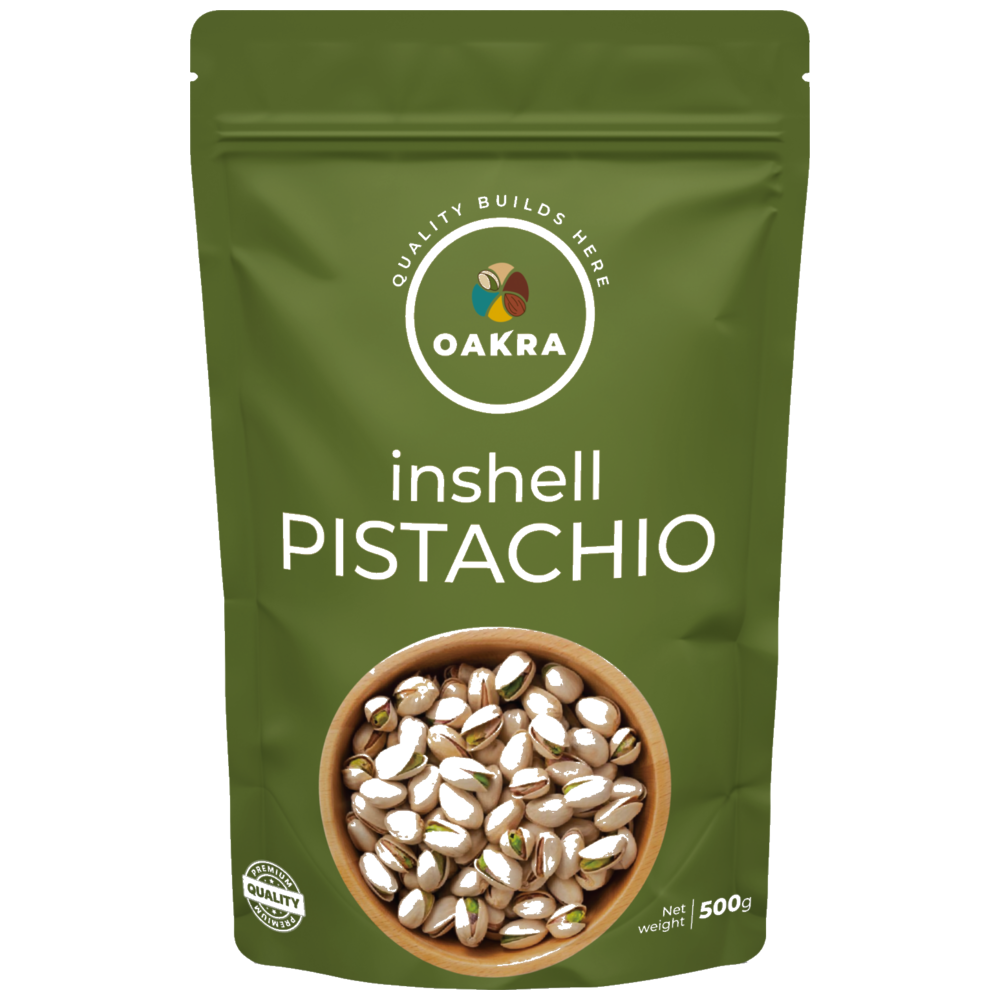 Oakra Natural Pistachios 500g front packaging