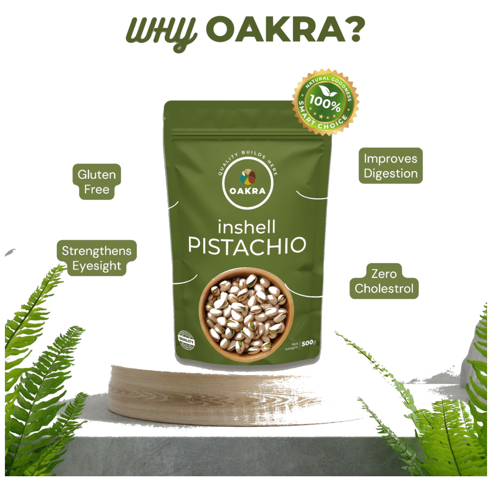 Oakra Natural Pistachios 500g pack