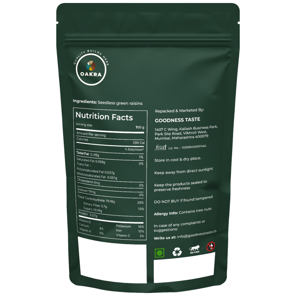 Oakra Green Seedless Raisins 100g detail