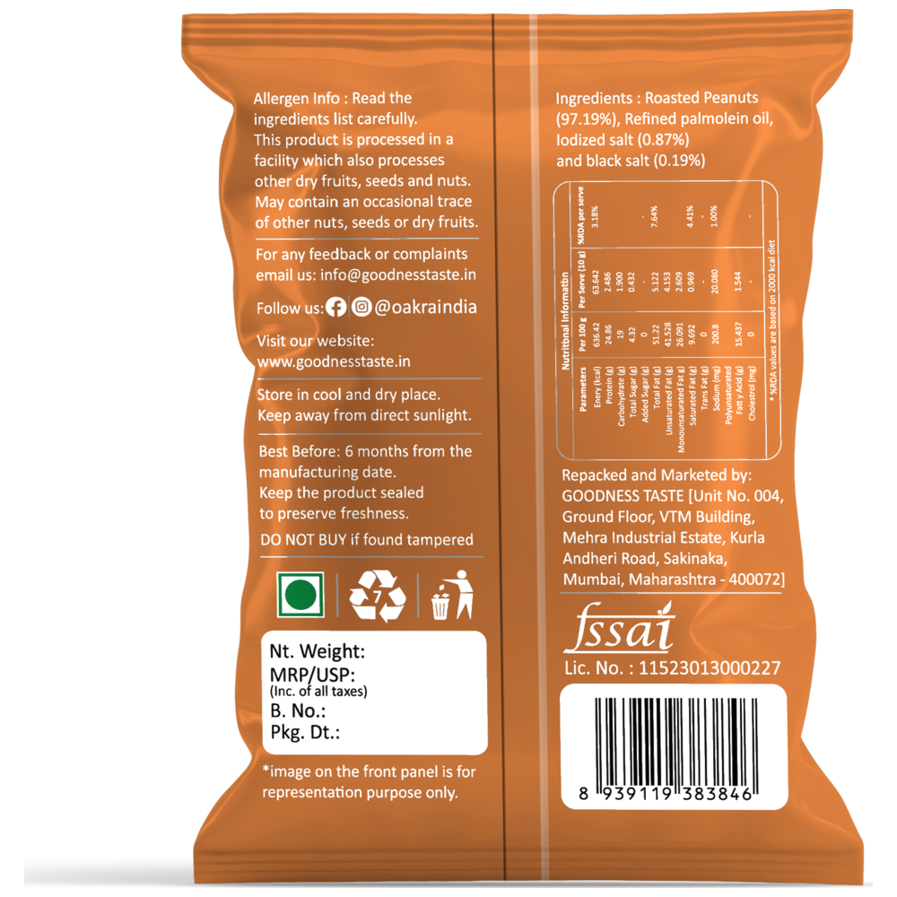 Oakra Roasted and Salted Peanuts back panel